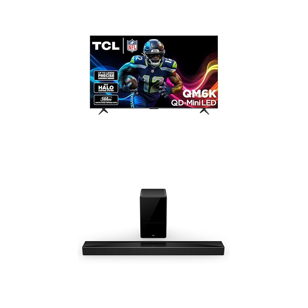 TCL 85-Inch QM6K QLED 4K Smart QD-Mini LED TV with Google TV (85QM6K, 2025 Model) + Q75H Q Class 5.1.2 Channel Soundbar with Dolby Atmos