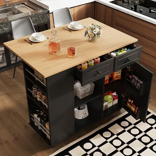 120x40x91,5 cmÎlot de Cuisine avec Cloisons Amovibles, Desserte de Cuisine à Roulettes, Desserte avec Plan de Travail, avec Finition Bois, Equipée d'un...