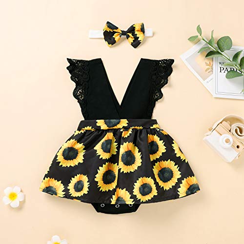 Baby Girls Romper Dress V-Neck Backless Lace Sunflowers Bodysuit Princess Dresses with Headband Infant Carnival Clothes2