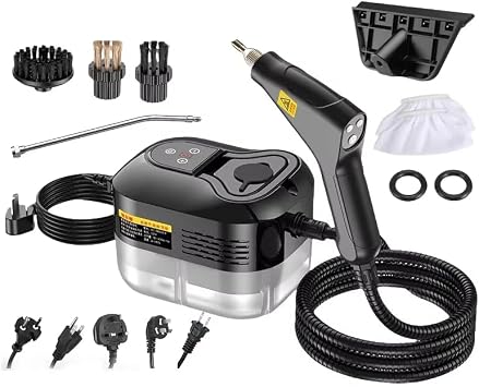 Cawevon Handheld steam cleaner, 2500W high-pressure steam cleaner, 6-speed adjustment function, suitable for windows, cars, kitchens, bathrooms and other surfaces Beige