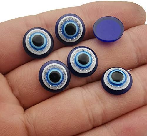 120pcs 12mm Handcraft Department Round Flatback Dark Blue Evil Eye Resin Cabochon Beads for Jewelry Making Clay Findings (10283-120pcs)