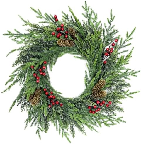 24 Inch Norfolk Pine Wreath for Front Door, Artificial Christmas ...