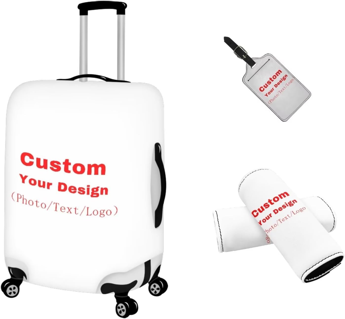 Personalized Cutom Your Design Luggage Travel Cover for Suitcase 4 Piece Washable Baggage Covers with Luggage Tag and Luggage Handle Wrap Protection Cover for Women with Photo Size S