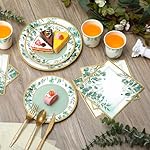 350 Pcs Tea Party Supplies Spring Summer Sage Green Tableware Set Disposable Plates Napkins Paper Cups Plastic Cutlery Set for Birthday Bridal Baby Shower Serves 50 - Image 4