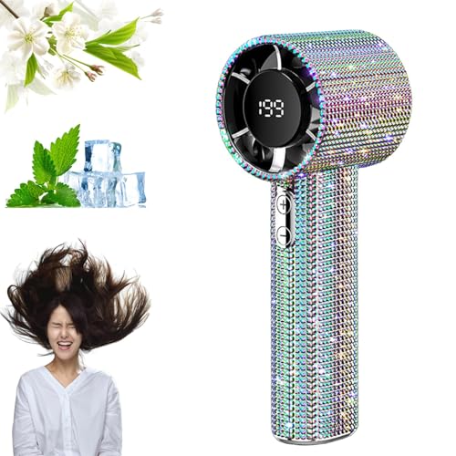 VUKHWX Full Diamond - Ventilador turbo portátil de mano, ventiladores de lujo con purpurina, 199 engranajes, cara USB, ventilador ultra silencioso de alta velocidad, accesorios de escritorio para