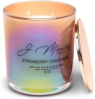 J' Maure Candle Co.100% Soy 12 oz Luxury Glass Candles (Strawberry Champagne) Soy Wax, Home Fragrance Decor Gift Best Gift for Men and Women Luxury Home Candles Long Lasting Fragrance. Highly Scented