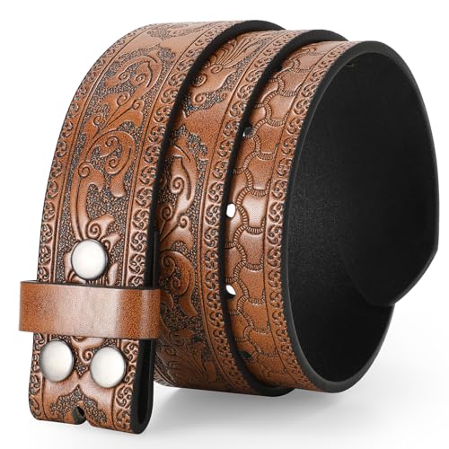 Western Leather Belt for Men without Buckle Cowboy Cowgirl Leather Belt Strap for Jeans