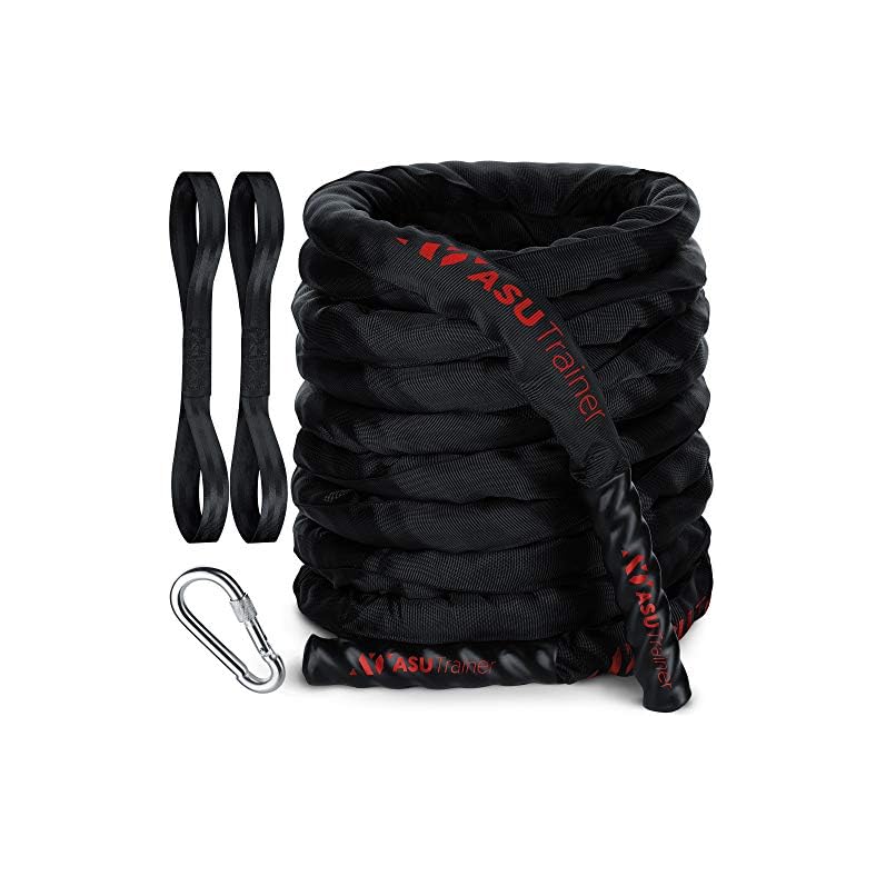 Poly Dacron Weighted Battle Ropes for Home Gym – Indoor/Outdoor Workout Rope with Sleeve, Heat-Shrink Handles, & Anchor Kit – Exercise Rope for Training/Fitness/Boxing, Army Battle Rope