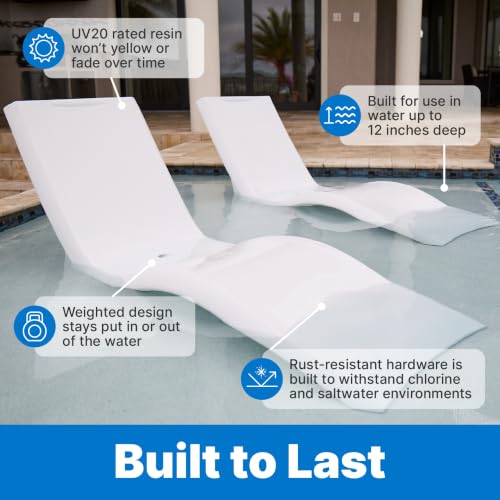 Image of Step2 Vero Pool Lounger 2-Pack, Weighted in-Pool Lounge Chairs for Tanning Ledge and Baja Shelf, White