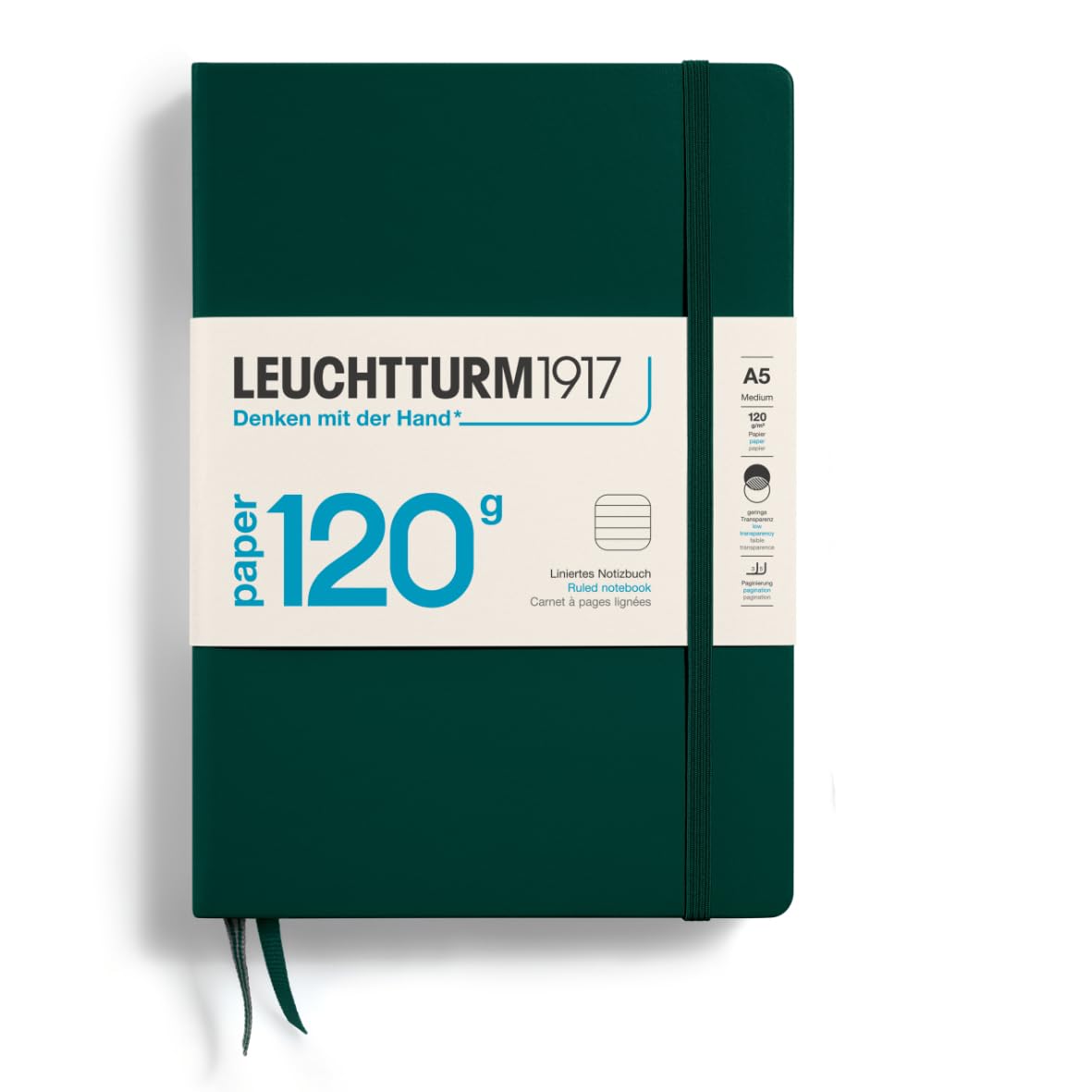 LEUCHTTURM1917 370342 Libreta de notas Medium (A5), EDITION 120, Tapas duras, 203 páginas numeradas, Forest Green, Lineas