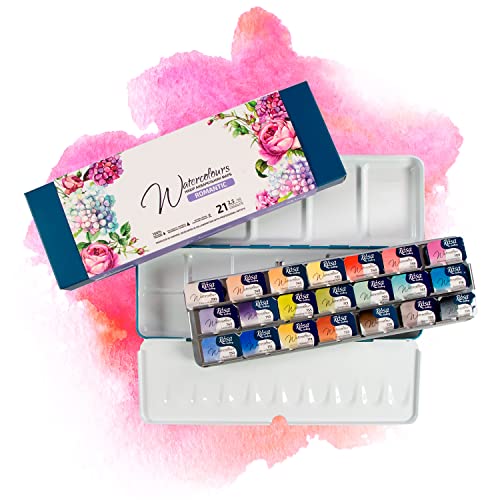 Aquarelle Peinture 7 Artists 21 Godets Romantique Peinture Aquarelle Set | Palette Aquarelle | Peinture Aquarelle Adulte | Coffret Aquarelle | Boitier Aquarelle | Kit Aquarelle | Watercolor Cover