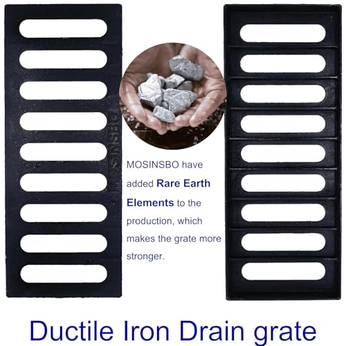 Image of Cast Iron Drain Grate, Driveway Channel Cover 20x8 in 3-Pack | B-Class Heavy-Duty Outdoor Trench Drainage, Black Rectangle Metal Sewer Cover for Garage, Yard, True 19.7x7.9