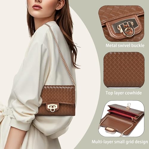 Women's Woven Leather Small Crossbody Bag – Small Purse with Chain Strap, Fits iPhone, Cards – Work & Evening3