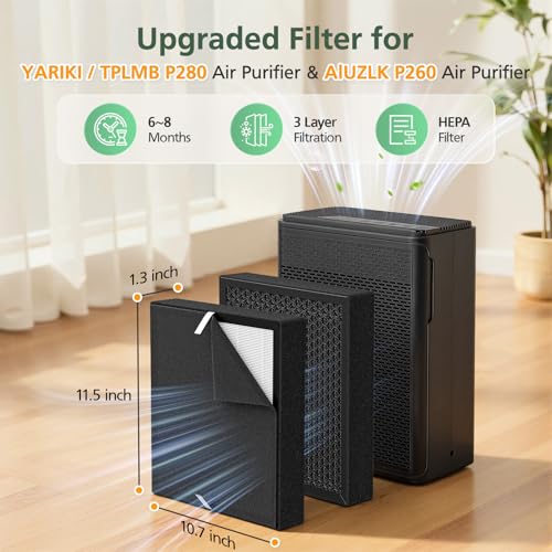 Image of P280 P260 Filter Replacement, for TPLMB /YARIKI P280 Air Purifier, for AIUZLK P260 Air Purifier, Upgraded with Washable Carbon Pre-Filter (2 Pack)