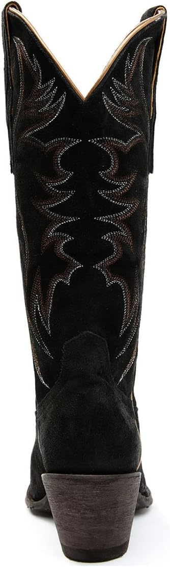 YDN Women Cowboy Boots Comfortable Pull On Western Booties Pointed Toe Chunky Block Heel Cowgirl Mid Calf Boots Girls Ladies Retro Shoe Size 4-16 US