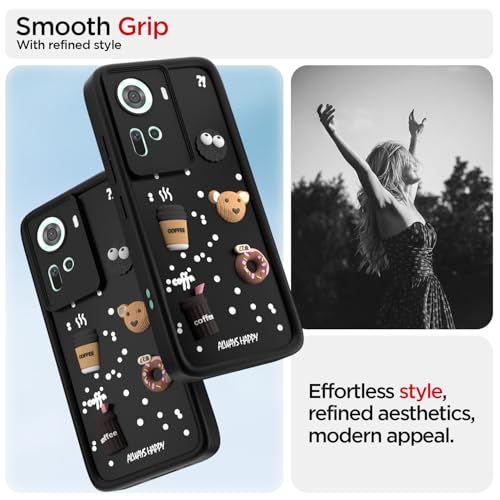 Image of Outlouders Back Cover for Oppo Reno 11 5G | 3D Cartoon Bear Cute Fun Silicone Full Body Protection Bumper Case (Black)