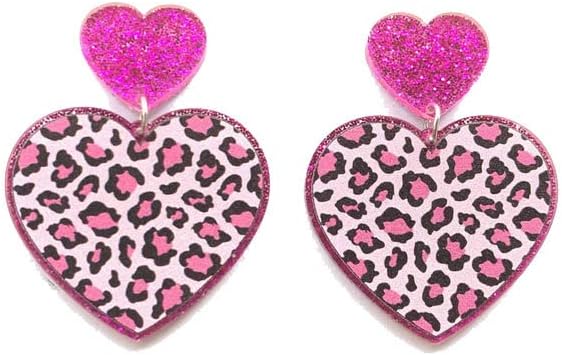 Leopard Valentine's Day Dangle Earrings Cute Heart Shape Love Resin Acrylic Earrings for Women Girls Jewelry