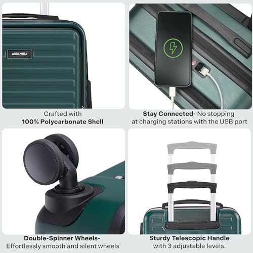 Image of Assembly Cabin Luggage Polycarbonate 55 cms - Premium Hardsided Suitcase | TSA Lock Trolley Bag for Flight Travel - Forest Green-Stark