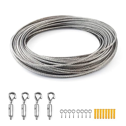TXErfolg Câble en AcierInoxydable Kit 10M Corde Cable Acier Inoxydable 2mm PVC Revêtu pour Suspension Lumineuse Plante Grimpante Rideau Pergola Corde a linge