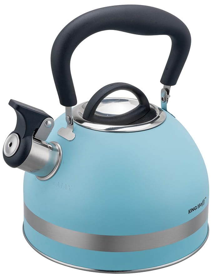 Kinghoff KH-1857 - Hervidor de agua (1,8 L, acero inoxidable, inducción, pequeño hervidor de flauta, con mango plegable, hervidor de agua para todas las placas de cocción, hervidor de agua para todas
