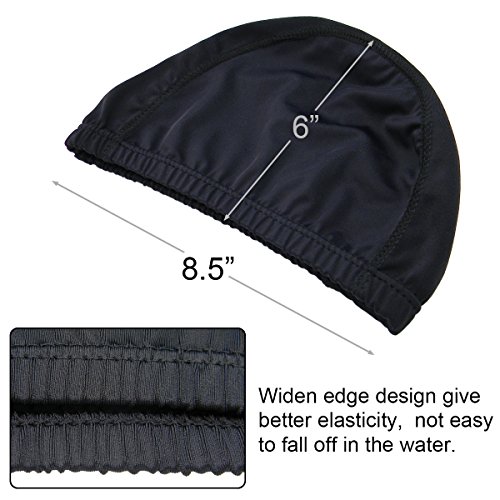 Qualtiy Yes Qy 2Pack Superior Polyester Cloth Fabric Bathing Cap Swimming Caps Swimming Hats For Water Sports, Classic Pure Black Color #TOP1