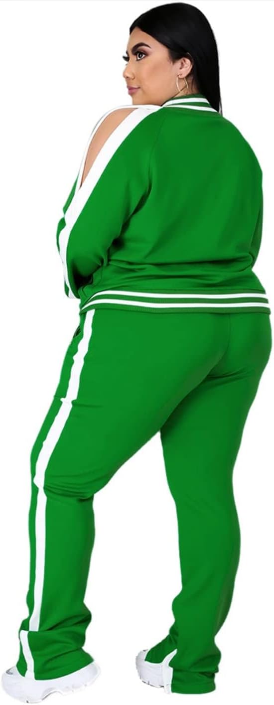 Womens Jogging Suits Plus Size Tracksuit Stripe Jackets Sweatpants 2 Piece Sweatsuits Set - Image 3