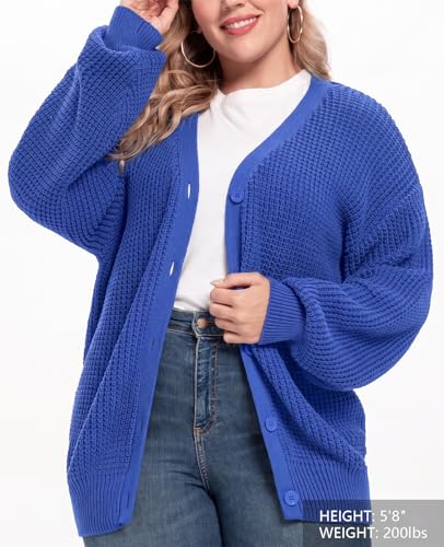 Image of QUALFORT Women's Oversized 100% Cotton Cardigan Sweater | Long Sleeve V Neck Button Down Open Front Knit Outerwear