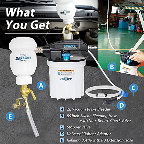 Firstinfo A1161Us Us. De. Patent 2 Liter Vacuum Brake Bleeder Extractor W/Refilling Bottle Kit Includes 4.9 Ft Long Silicon Bleeding Hose W/Non-Return Check Valve + Oil Stopper Valve #TOP4