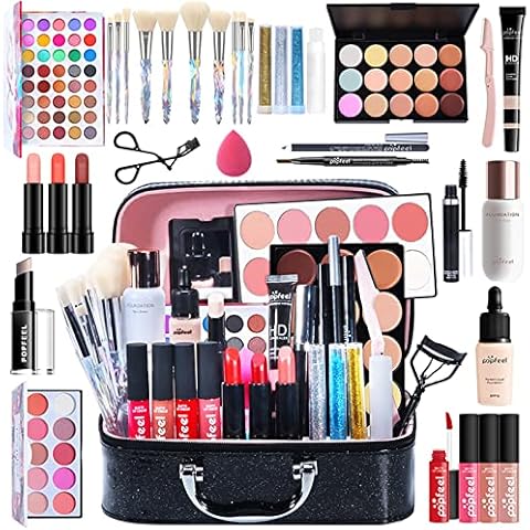 RoseFlower Make-up-Set, Professionelles Kosmetik-Set mit tragbarer Make-up-Tasche Cover