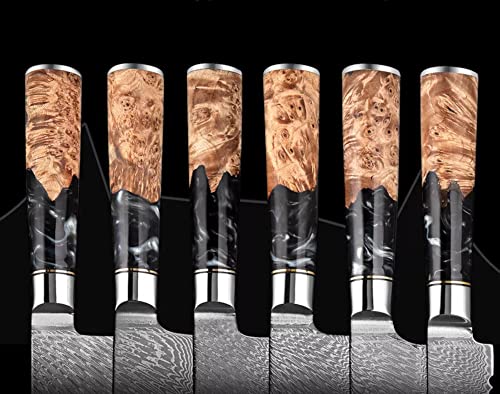 The Epicurean Cook Tidal Collection Kitchen Knife Set With Burl Wood Resin Handles (Black Resin Handle). This 8-Pc Damascus Chef Knife Set, Are Ideal Kitchen Knives Set For The Kitchen. #TOP2