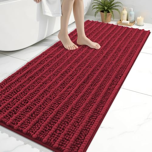 Image of Arotive Luxury Bathroom Ruuner Rugs 60x24, Extra Soft Thick Absorbent Shaggy Chenille Bath Rugs, Machine Wash Dry, Bath Mats for Bathroom Floor, Tub and Shower, Home Decor Accessories, Red