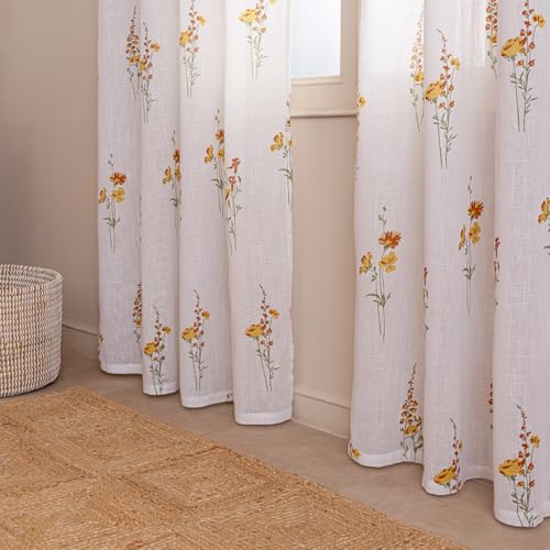 Image of HOMEMONDE Sheer Window 5 Feet Curtains 1 Piece - Printed Sheer Light Filtering Curtain with Eyelets - (60 Inches, Opulent Bloom)