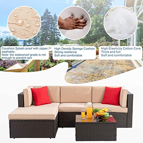 Image of Amazon Brand - Solimo Solara Outdoor 4 Seater Sofa Set | Balcony Sofa | Patio Furniture Sets | Conversation Sets | Wicker | Garden | Balcony | (Brown-Cream)