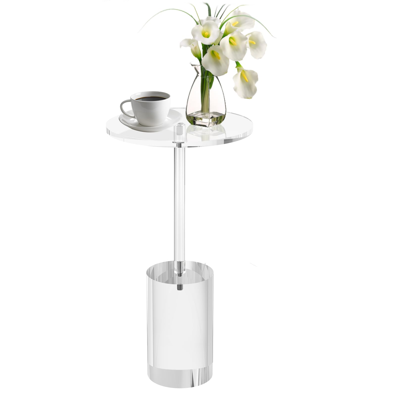 KSacry Clear Acrylic Side Table, Small Round Side Table, Acrylic End Table for Living Room, Bedroom, Office, Modern Martini Table, Drink Table (15mm Thick,11.8" D x 11.8" W x 20.5" H)