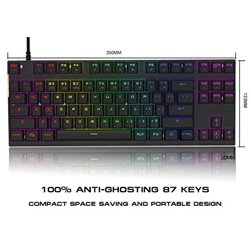 MOTOSPEED Professional Gaming Mechanical Keyboard RGB Rainbow Backlit 87 Keys Illuminated Computer USB Gaming Keyboard for Mac & PC Black - Thumbnail 3