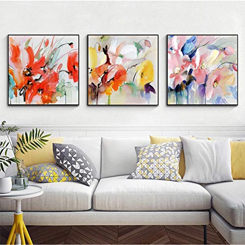 Affiches fleurs aquarelle moderne KEBIA déco salon lot de 3 toiles 30x30cm