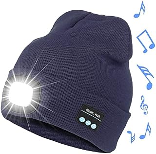 CUQOO Bluetooth Beanie Hat with Light & Built-in Speakers & Mic  Premium Warm Woolly Hat | Winter Knitted Cap with Headphones | Unisex Work Hat with USB Charging | Beany Hat for Men & Women