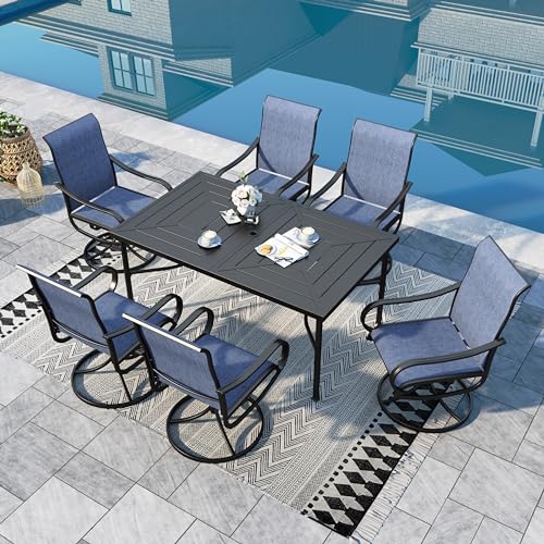 Image of Sophia & William Outdoor Dining Set - 7 Piece Patio Set with Swivel Chairs & 64 inch Metal Table for Garden & Pool - All Weather Blue