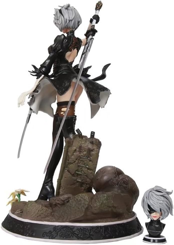 2B Figure 2B Statue - 33cm Big Size No.2 Type B Figure Head Changeable Anime 2Byorha Figurine Model Collectible Sculpture Decoration Gifts for Fans