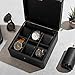 Watch Box Organize for Men, 6 Slots Watch Case with Textured Leather, Watch Holder with Soft Pillow, Gift for Fathers, Husband, Friend, Black