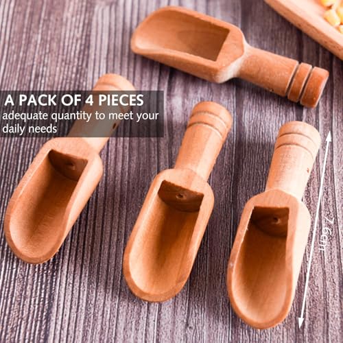 Luxiremi 4 Stück Mini Holzsalz & Gewürzschalen Set, 7,4 cm natürliche Holzlöffel für Küche, Badesalze, Pulver, Tee & mehr, umweltfreundlich, einfach zu reinigen