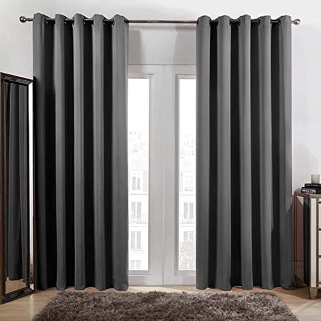 Dreamscene Eyelet Blackout Curtains Set of 2 Thermal Ring Top Window Treatment Panels - Charcoal Grey, Width 66" x Drop 72"
