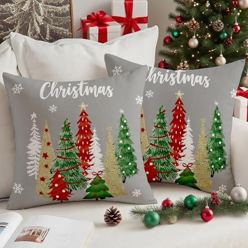 Vorysum Grau Chrismas Weihnachtsbaum Kissenbezug 40x40 cm 2er Set Samt...