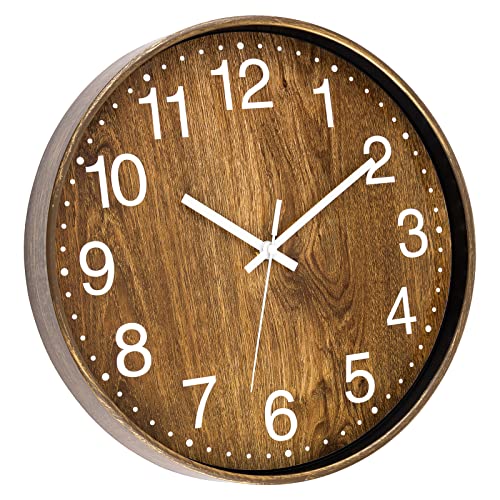 Lumuasky Wood Wall Clock, 12 Inch Silent Non-Ticking Battery Operated Round Clock For Living Room Bedroom Kitchen Home Office #TOP1