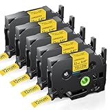 Anycolor TZe-631 12 mm compatible con Brother P Touch Cintas amarillas 12 mm x 8 m, negro sobre amarillo, 5 unidades
