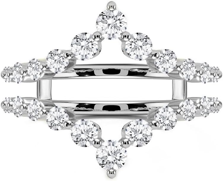 Round Cut White Diamond Chevron V Shape Enhancer Guard For Women, 14K Gold Plated 925 Silver April Birthstone Diamond Chevron V Shape Enhancer Wrap Guard Matching Band