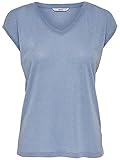 Only onlSILVERY S/S V Neck Lurex Top JRS Noos T-Shirt, Bleu (Halogen Blue), 36 (Taille Fabricant: X-Small) Femme