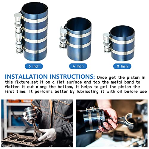 Worldity 8Pcs 3" 4" 6" Piston Ring Compressor, Car Engine Piston Ring Compressor Tool With Pliers, Hex Key And Stainless Steel Feeler Gauge, Piston Ring Installation Tool For Car Engine #TOP5