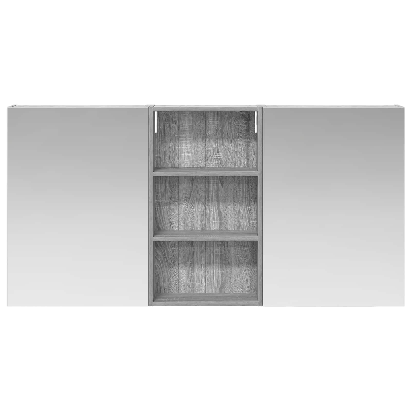 3-częściowy zestaw szafek łazienkowych 140 x 14,5 x 70 cm, materiał drewnopochodny z oświetleniem LED i dwukierunkowym lustrem, montowana na ścianie, dużo miejsca do przechowywania, nowoczesny