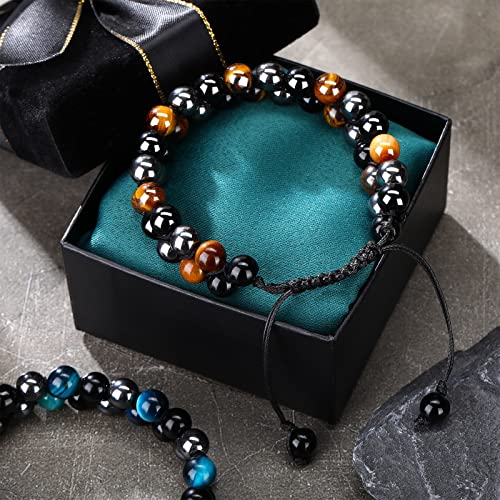 Nosiny 3 Pcs Bracelet Lava Rock Bead Bracelets 8 mm Tiger Eye Bracelet Men Hematite Obsidian Bracelet Adjustable Bracelet Gift for Men Women4